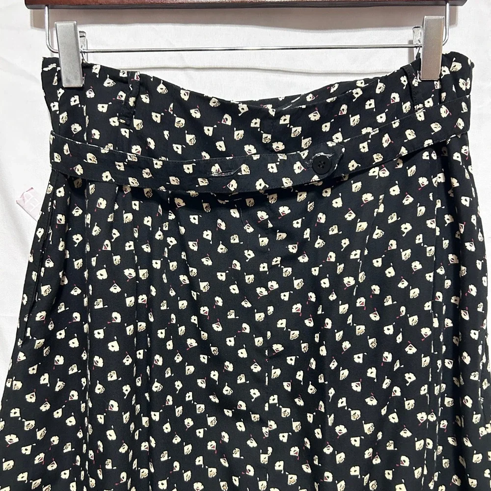 Barry Bricken Maxi Skirt 12 Black Abstract‎ Floral Wrap Romantic Boho Cottage